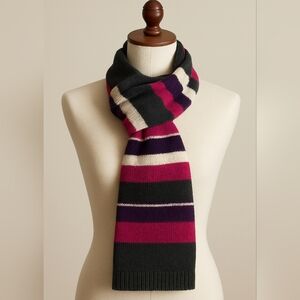 Pure & Simple 100% Merino Wool Striped Scarf – Multicolor Pink Purple Gray
